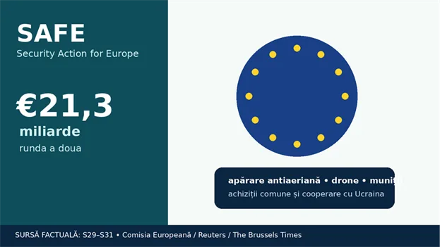 Title: Grafic ISIAS - Description: Infografic ISIAS privind programul european SAFE: 21,3 miliarde EUR în a doua rundă de împrumuturi.